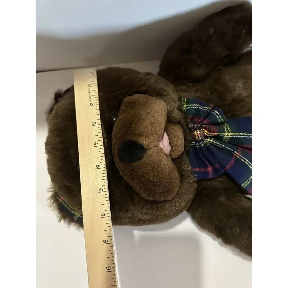ToyORama vintage teddy bear brown Plush Stuffed Animal checkered bowl & paws 21”